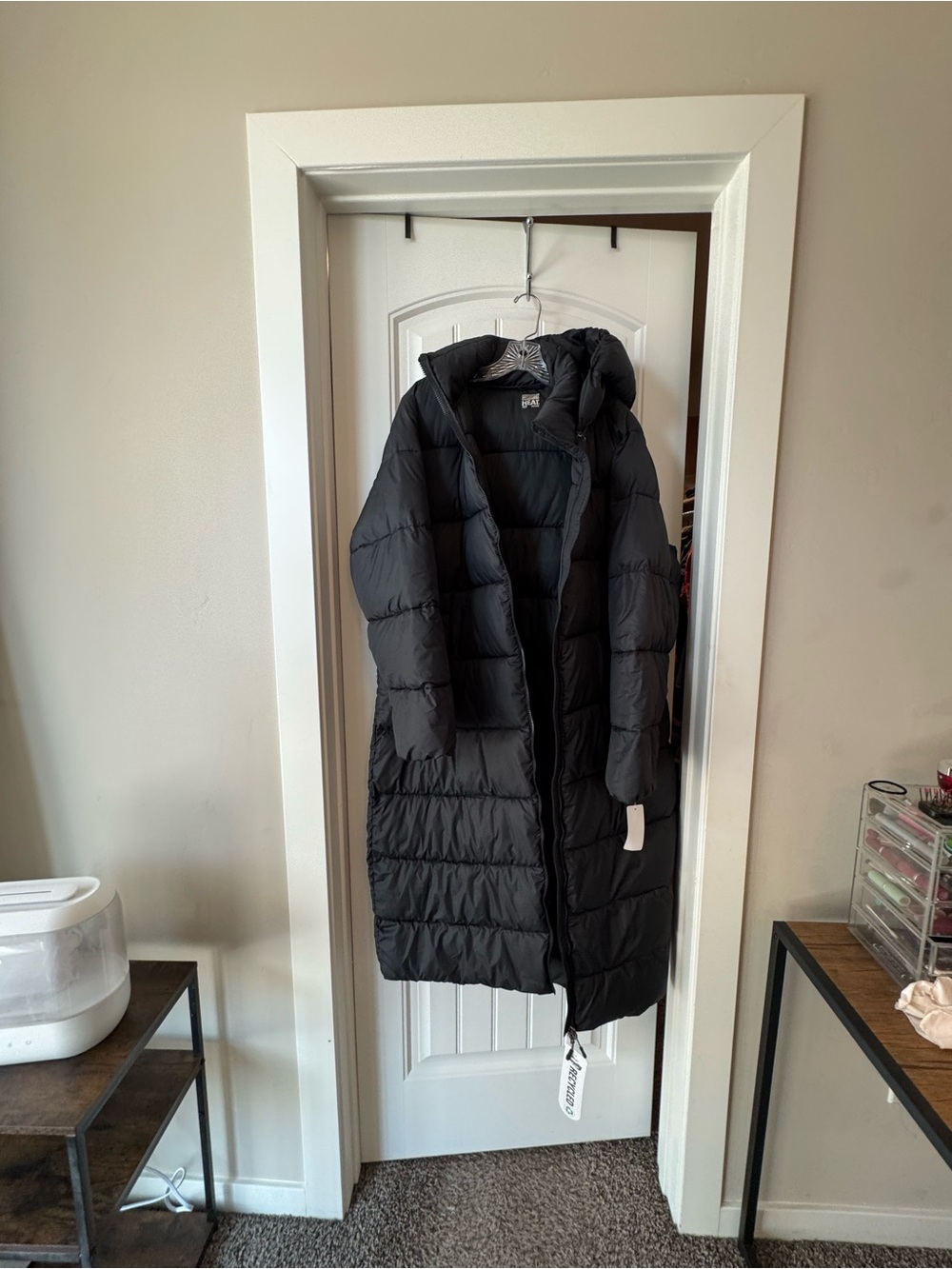 32 Degrees Women's Black Long Puffer Coat with Hood